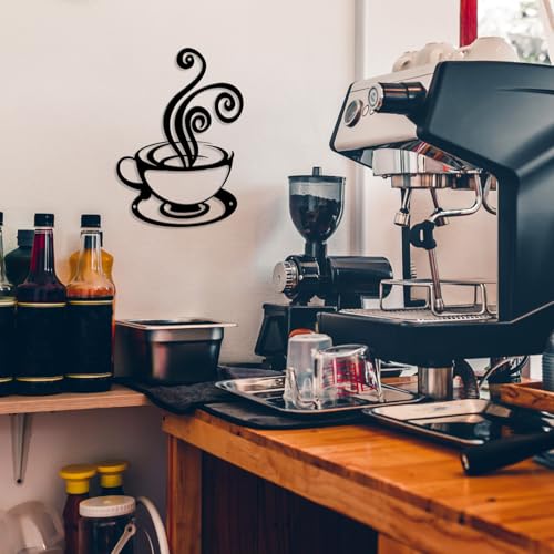 Oubasa Metal Coffee Cup Wall Decor - Minimalist Black Art for Home & Cafe