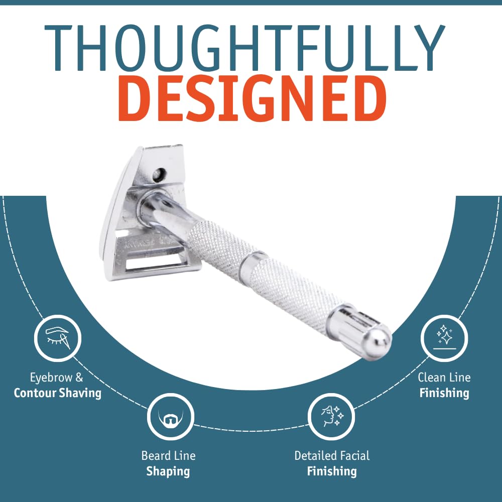 MERKUR 907C Precision Moustache & Eyebrow Razor – Bright Chrome Finish, Brass Handle & Die-Cast Zinc Head, Ultra-Narrow Design for Controlled Contour Shaping & Detail Grooming