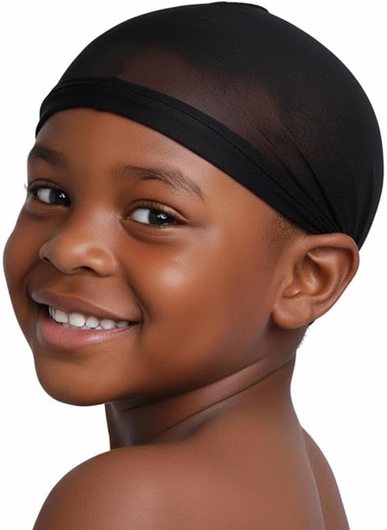 Kids Wave Cap - Soft Stretchable Nylon Hair Cover for Boys & Girls | 2PCS Black