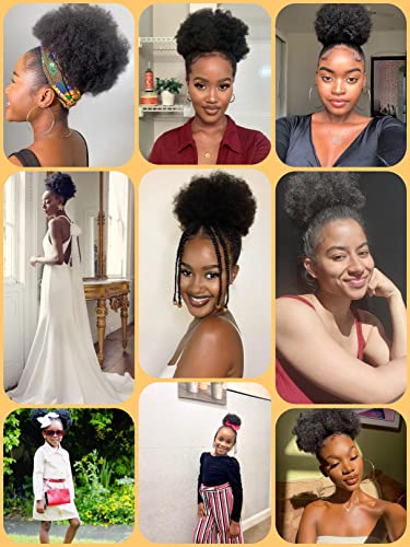 FEIPRO 6 Inch Afro Puff Drawstring Ponytail Human Hair Black #1B - Pack of 1