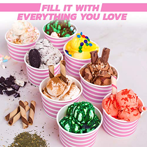 TYPTOP Pink Stripe Ice Cream Cups - 8 oz, 50 Pack, Durable Disposable Snack Bowls for Parties