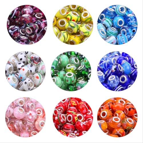 AIPRIDY Murano Glass Beads 10x15mm with Silver Brass Cores - DIY Jewelry Making (50 Pack, Purple)