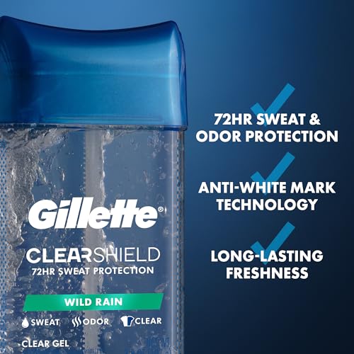 Gillette Antiperspirant & Deodorant for Men - 72HR Sweat Protection, Clear Gel, Wild Rain, 3.8 oz (2-Pack)