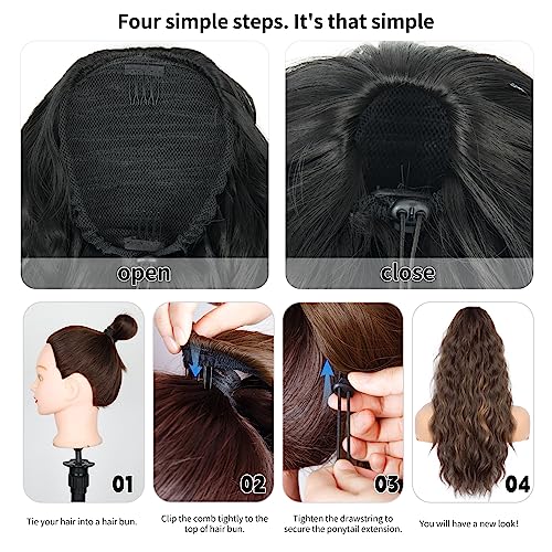 Brown Mixed Honey Blonde 26 Inch Drawstring Ponytail Extension for Women