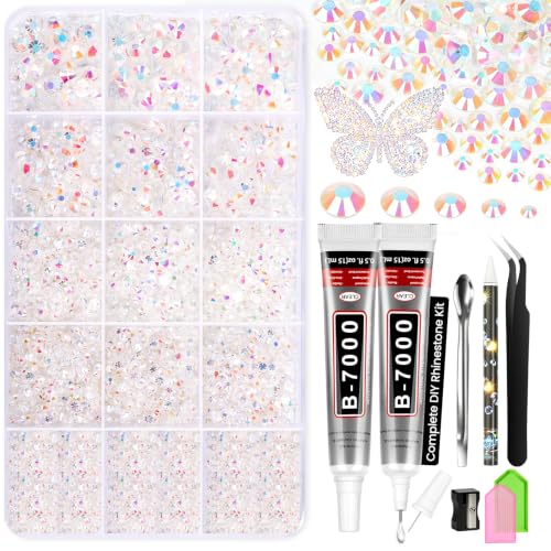 INSOIA AB Jelly Rhinestones Kit with B7000 Glue - 12,000 Sparkling Flatbacks for DIY Crafts