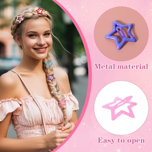 50PCS Colorful Star Hair Clips for Girls & Women - Non-Slip Metal Barrettes, Trendy Y2K Hair Accessories