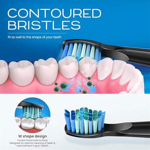 YUNCHI 5 Pack Toothbrush Replacement Heads for Fairywill & Sonic Electric Toothbrushes - Black, Pack of 5