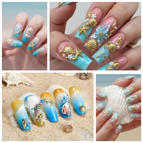 Gold Star Ocean Nail Charms - 2 Boxes of 12 Shapes for DIY Art