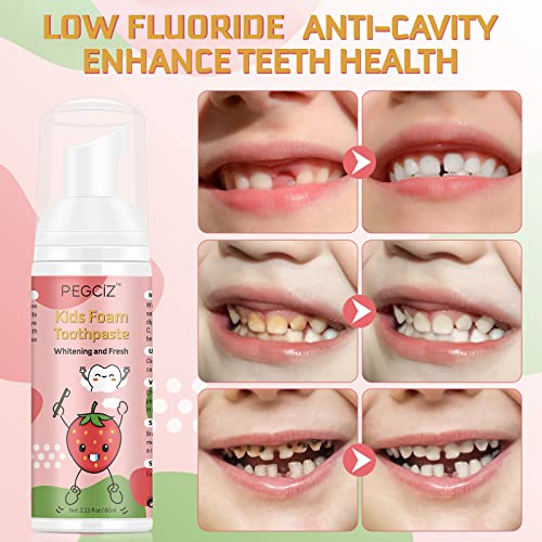 Strawberry Foam Toothpaste for Kids 2 Pack, Low Fluoride, U-Shaped Toothbrush Compatible, 1.06 oz