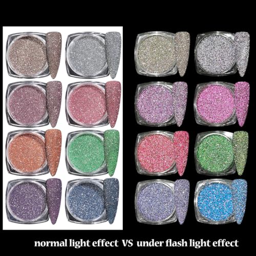 8-Color Reflective Glitter Powder Set for Nail Art - Fcozpjk
