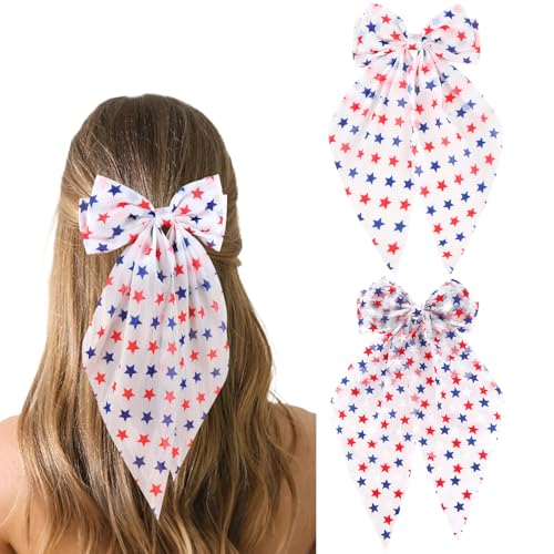 WHAVEL 4th of July Patriotic Hair Bow Set - Pattern A, 2PCS