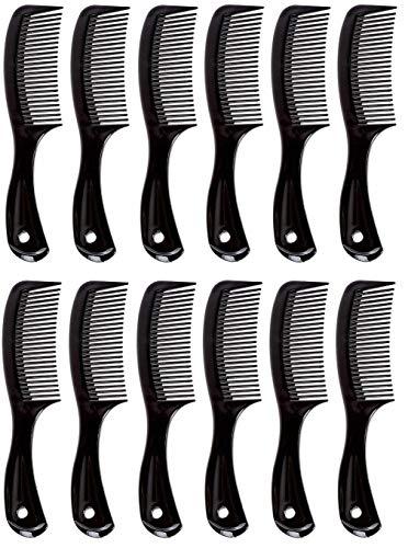 Comfort Axis Travel Size Wide-Tooth Handle Comb Pack of 12 - 6” Black Hair Combs