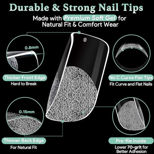 LEYKOSH Soft Gel Short Square Nail Tips - 330PCS, 15 Sizes