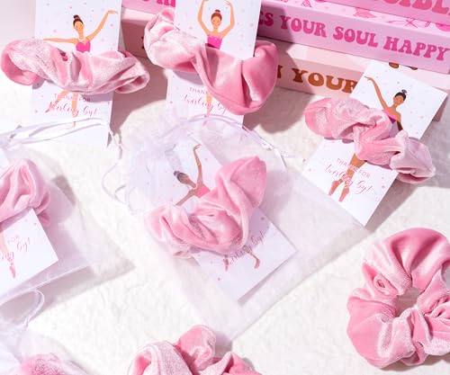 24-Pack Ballerina Party Favor Set: Velvet Scrunchies, Cards & Organza Bags