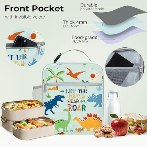Clastyle Dinosaur Insulated Lunch Bag for Kids - Green Cooler Tote