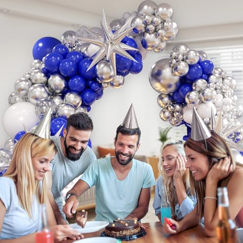 FOTIOMRG Royal Blue & Silver Balloon Arch Kit - 131pcs for Parties