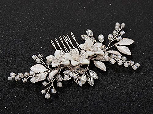 SWEETV Silver Bridal Hair Comb Clip with Crystal Flowers