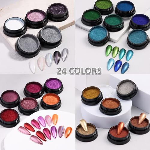 24 Colors Chrome Nail Powder Kit for Mirror Effect & Nail Art