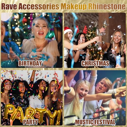 Gold Face Gem Stickers for Rave & Festival Makeup - 3 Sizes