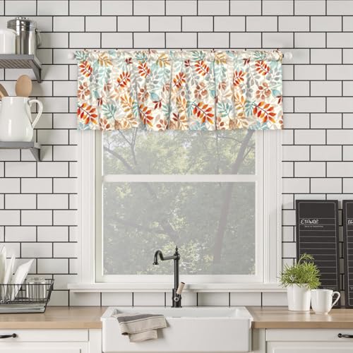 54x18 Inch Fall Eucalyptus Leaves Window Valance for Kitchen & Living Room