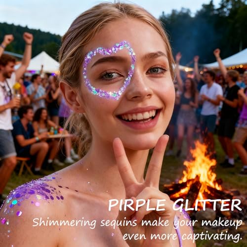 KIMIEYE White Silver Purple Body Glitter Gel Set for Raves & Festivals 1.7oz