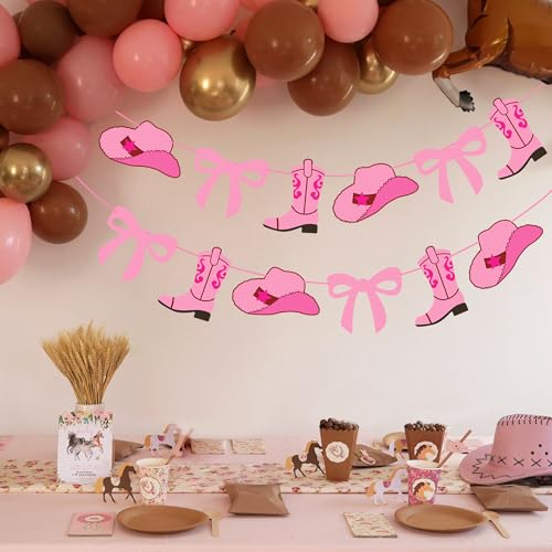 Pink Cowgirl Party Banners - Coquette Boots & Hats Decorations
