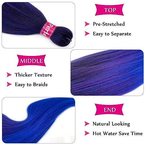26 Inch Knotless Ombre Braiding Hair - 1B Purple Blue - 3 Bundles