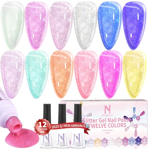 Noirwhite Chameleon Gel Nail Polish Set - 12 Trendy Neon Glitter Colors, DIY Manicure Kit