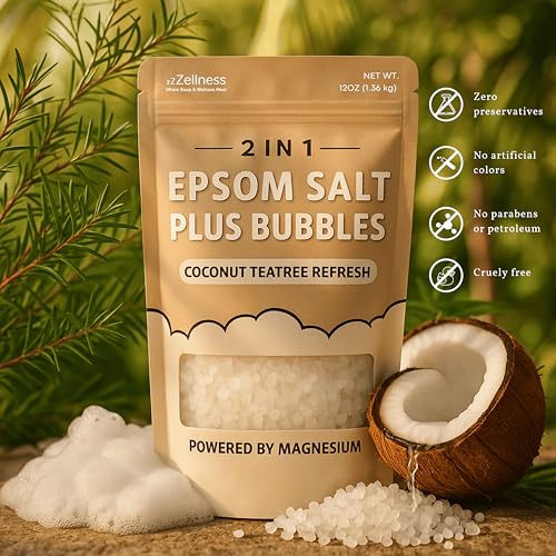 Epsom Salt Foaming Bath Soak – Coconut & Teatree, 12 oz – Muscle Recovery & Relaxation