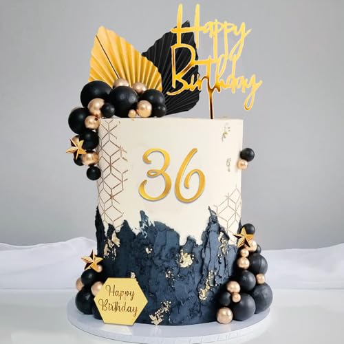 44Pcs Black and Gold Cake Toppers Set for Men's Birthday