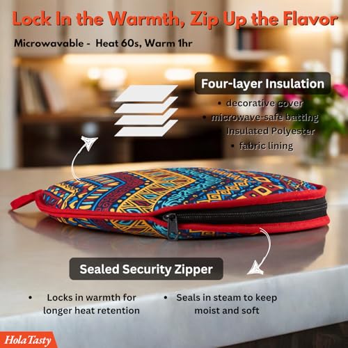 Insulated Tortilla Warmer Pouch - 12 Inch Zippered Holder for 10" Tortillas