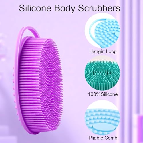 Bsofing 3-Pack Soft Silicone Body Scrubber & Exfoliating Shower Brush