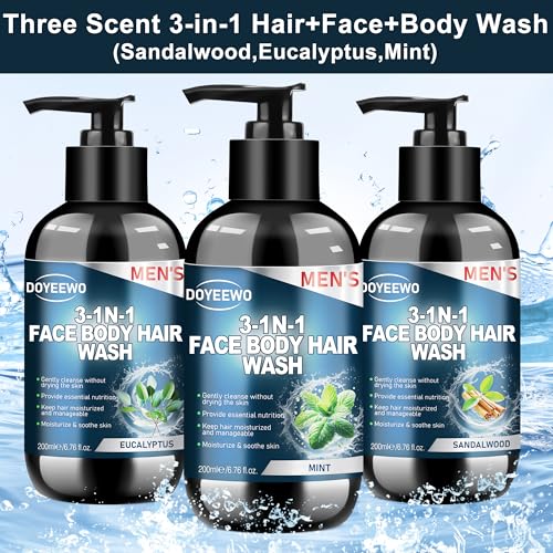 Doyeewo Men's 3-in-1 Body Wash Set with Lotion & Spray, 6 Pack - Sandalwood, Eucalyptus, Mint Scents, Travel Size