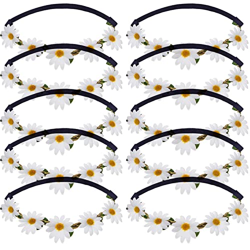 White Daisy Flower Headbands Set of 10 - Floral Garland Crowns for Festivals & Weddings