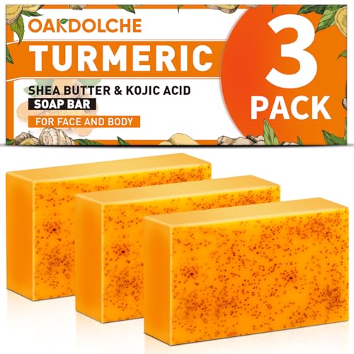 OAKDOLCHE 3-Pack Turmeric Kojic Acid Soap Bars for Face & Body