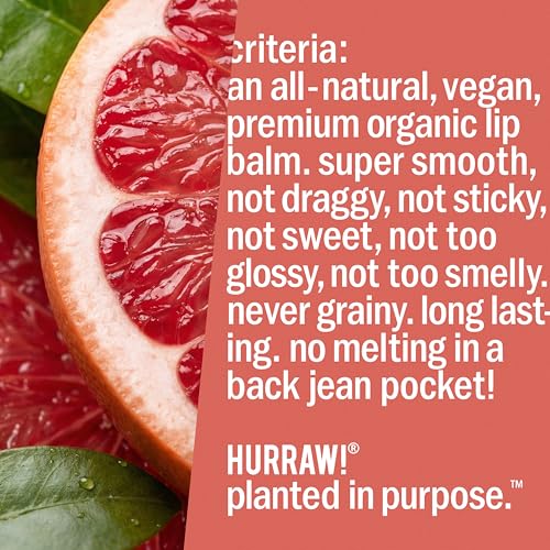 HURRAW! Grapefruit Lip Balm - Organic, Vegan & Cruelty-Free (3 Pack)
