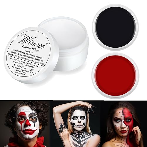 Wismee Professional Oil-Based Clown Makeup Set - Black, White & Red