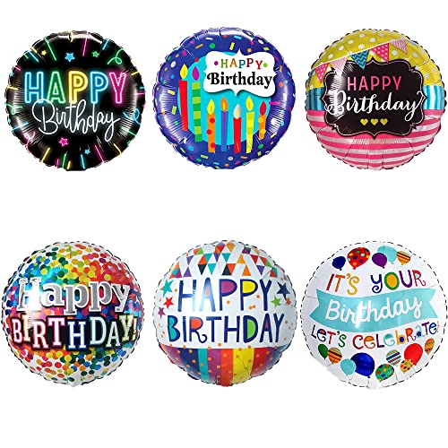 18 Inch Happy Birthday Foil Balloons - 30 Pack, Round Shape