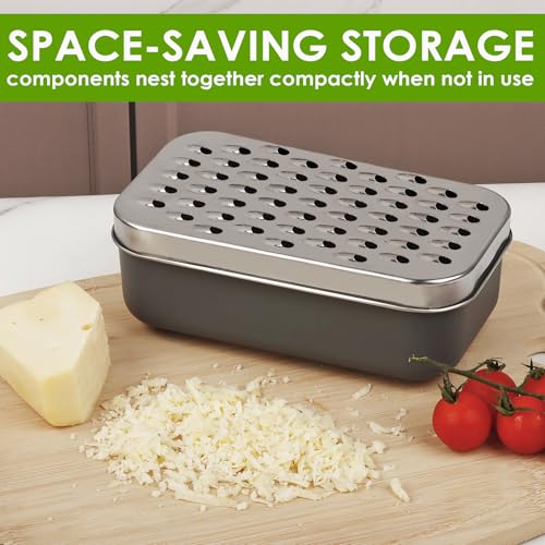 KEISSCO Cheese Grater with Storage Container - Stainless Steel Zester for Citrus, Vegetables & More