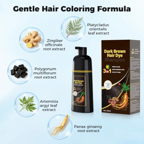 JUANCHI 3-in-1 Dark Brown Hair Dye Shampoo for Gray Coverage - 500ml