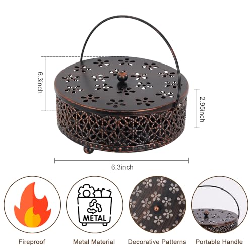 Fireproof Metal Mosquito Coil Holder with Handle - Bronze