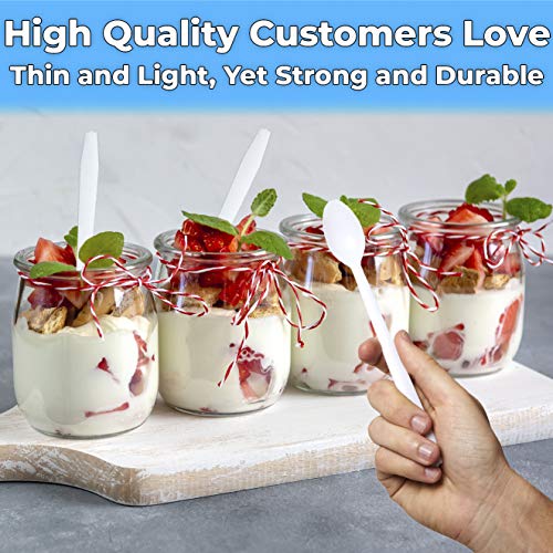 Premium 8-Inch White Sundae Spoons - 50ct Heavy Duty Plastic Utensils for Ice Cream & Milkshakes