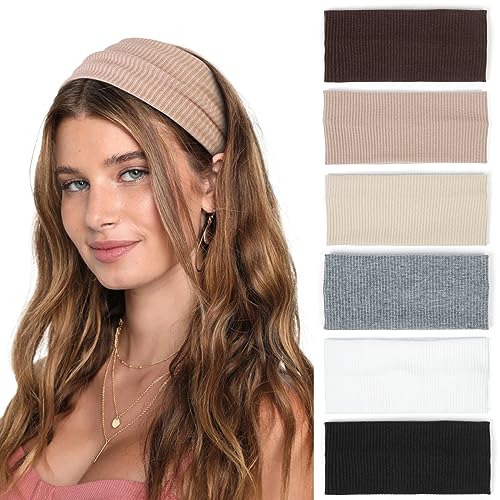 TERSE Classic Headbands for Women - Wide Non-Slip Boho Hair Bands, 6 Pack
