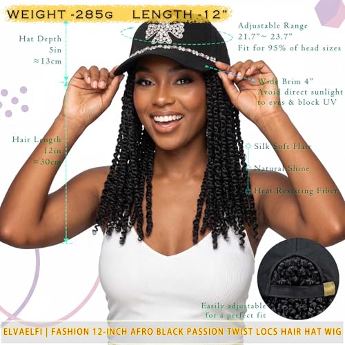 ELVAELFI Passion Twist Crochet Hair Cap Wig - 12-Inch Afro Style with Rhinestone Cross Design