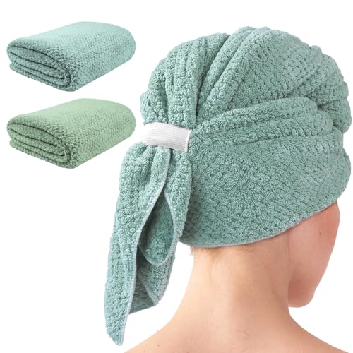 Microfiber Hair Towel Wrap for Long Curly Hair - 2 Pack Quick Dry Towels