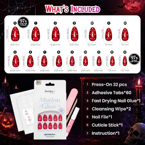 Beetles Polka Ruby Short Almond Press-On Nails - Halloween Cat Eye