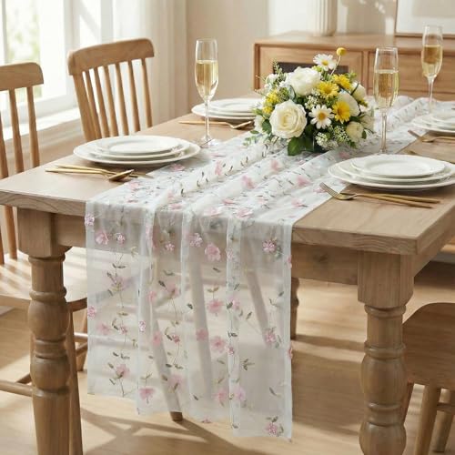 Artoid Mode Pink 3D Flower Table Runner - 28 x 120 Inch Polyester