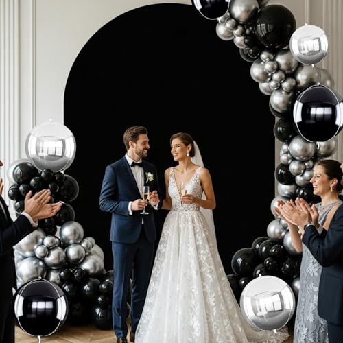 16Pcs 4D Black Silver Foil Balloons for Party Decorations