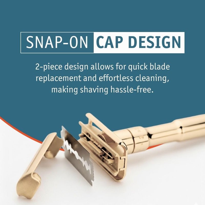 MERKUR FUTUR 702 Adjustable Double Edge Safety Razor - Bright Gold, Adjustable Razor With Dial, Made in Germany, Plastic-Free, Snap-On Cap Design, Straight Bar