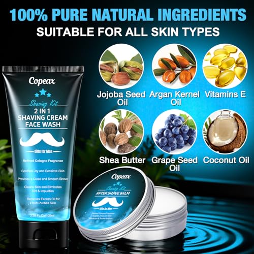 Copeax Blue Men's Shaving Kit with Natural Cologne Scent - Grooming Set for Men & Dad